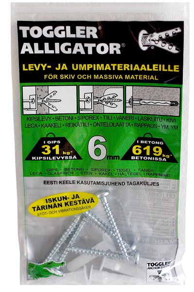 Alligator ruuviankkuri 6 mm laipalla ruuveineen, 5 kpl/pss - Ruuvit, Tulpat - 57880 - 2