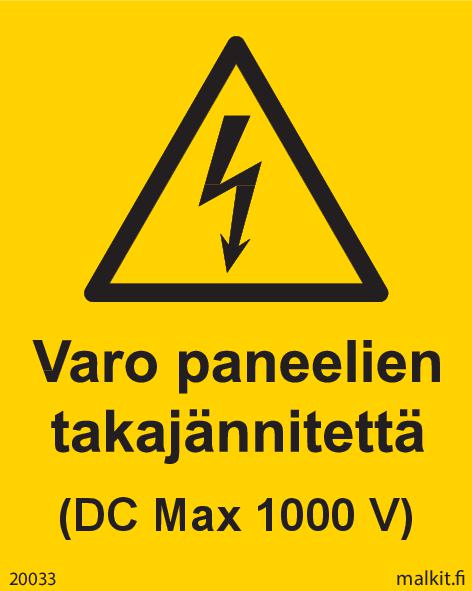 Varo paneelien takajännitettä opaste - Sähköalan kilvet - 72370 - 1