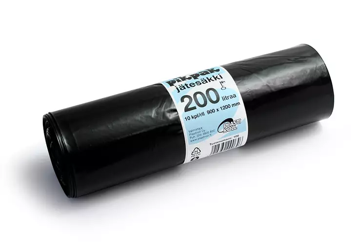 Jätesäkki 200 L musta Plastiroll 106 10 kpl/rll, 10 rll/ltk - Jätesäkit, Roskapussit - 5801 - 1