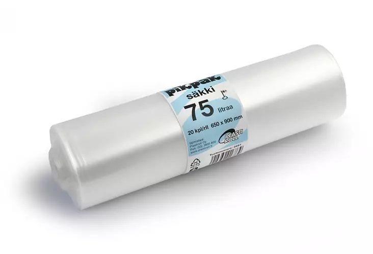 Jätesäkki 75 L kirkas LD Plastiroll 0491 20 kpl/rll, 10 rll/ltk - Jätesäkit, Roskapussit - 5791 - 1