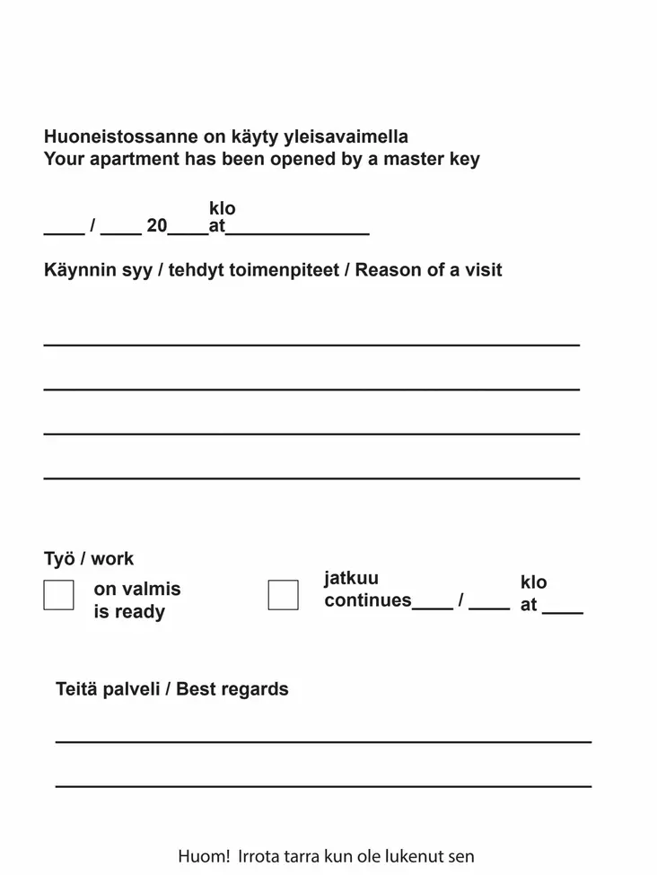Huoneistossanne on käyty yleisavaimella tarra 100kpl 150 x 200 mm - Kiinteistökilvet - 70102 - 1