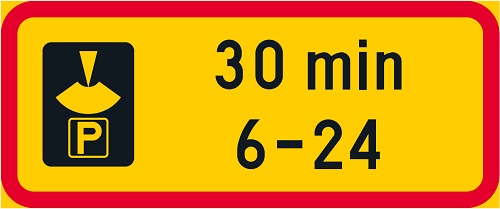 Liikennemerkin lisäkilpi Pysäköintiajan alkamisen os..ja voimassaoloaika H19.1_2 - Liikennemerkin lisäkilvet - 68132 - 1