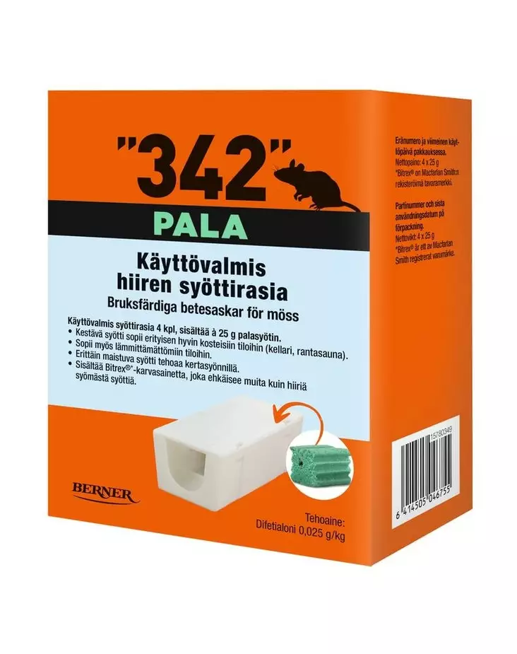 Hiirenmyrkky 342 syöttirasia 4 kpl, pala - Torjunta-aineet, Kasvinsuojeluaineet - 61523 - 1