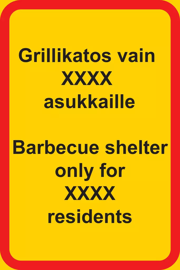 Grillikatos vain XX asukkaille FI-ENG kerrosalumiini 300 x 450 mm - Kielto- ja rajoitusmerkit - 70084 - 1