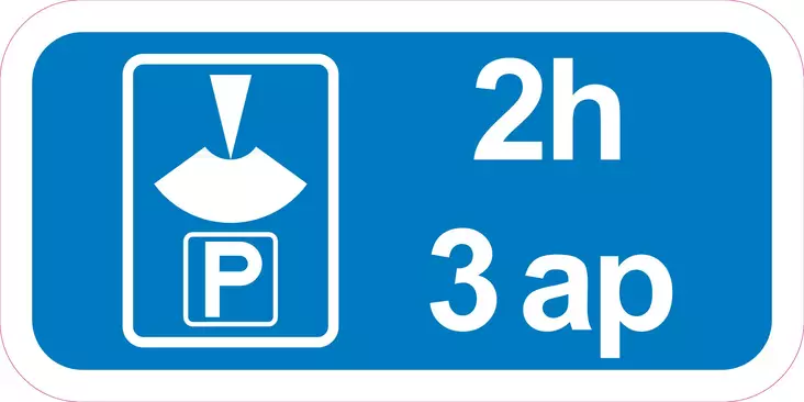 Lisäkilpi sini-valkoinen 2h kiekolla 3ap liikennemerkkalumiini R1 400 x 200 mm - Liikennemerkin lisäkilvet - 70014 - 1