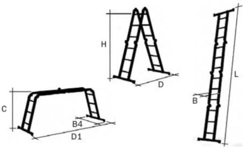 Yhdistelmätikkaat Wibe Base 300 FB-3,3 3-nivelinen 12 askelmaa - Kiipeilyesteet, Tikkaat, Portaat - 3644 - 1