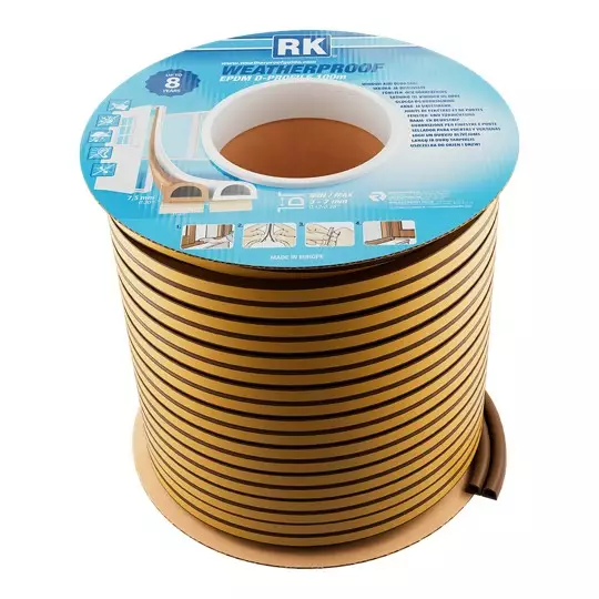 Ikkuna- ja ovitiiviste D-profiili 9 x 7,5 mm 100 m ruskea - Tiivisteet, Tiivistemassat - 76455 - 1