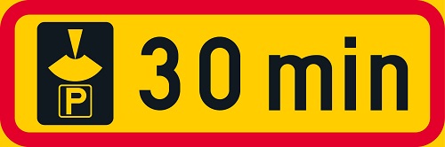 Liikennemerkin lisäkilpi Pysäköintiajan alkamisen osoittamisvelvollisuus H19.1 - Liikennemerkin lisäkilvet - 68105 - 1