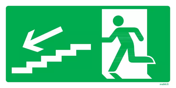 Poistumisreitti vasen alas jälkivalaiseva muovi 300 x 150 mm - Jälkivalaisevat kyltit - 72395 - 1
