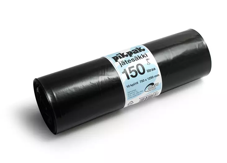 Jätesäkki 150 L musta Plastiroll 0623 erikoisvahva 10 kpl/rll, 6 rll / ltk - Jätesäkit, Roskapussit - 5806 - 1