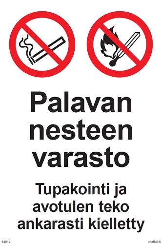 Palavan nesteen varasto Tupakointi ja avotulen muovi 200 x 300 mm - Paloalan kilvet - 66046 - 1