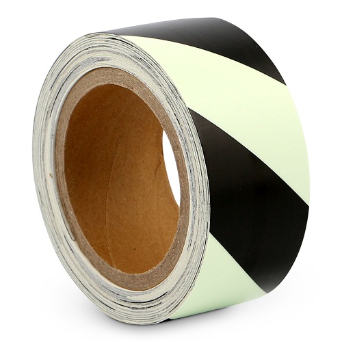 Varoitusteippi jälkivalaiseva raidoitettu 50 mm / 10 m - Jälkivalaisevat kyltit - 4646 - 1