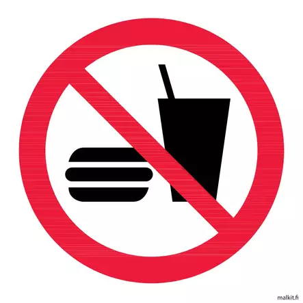 Syöminen ja juominen kielletty symboli tarra 200 x 200 mm - Kieltokilvet - 70047 - 1
