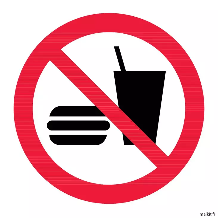Syöminen ja juominen kielletty symboli tarra 200 x 200 mm - Kieltokilvet - 70047 - 1