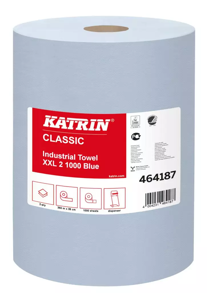Teollisuuspyyhe Katrin XXL 2 sininen 2-kertainen laminoitu 464187 2 rll / pkt - WC- paperit, Käsipyyhkeet, Annostelijat - 75028 - 1