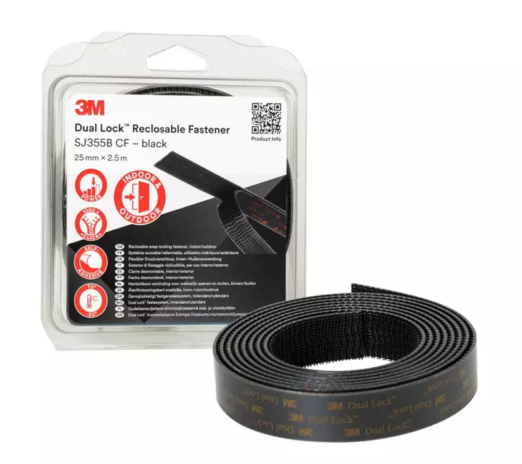 Kiinnitysteippi 3M™ Dual Lock™ tarranauha 25 mm x 2,5 m musta - Liimat, teipit, massat - 76508 - 1