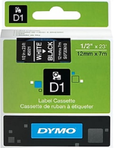 Merkintänauha Dymo D1 12 mm musta, valkoisella tekstillä 45021 - Irtonumerot, irtokirjaimet, dymot - 64438 - 1