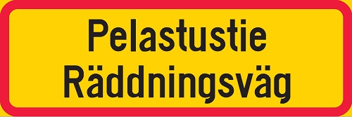 Pelastustie lisäkilpi 2-kielinen FI-SV liikennemerkkialumiini R1 600 x 200 mm - Liikennemerkin lisäkilvet - 68138 - 1