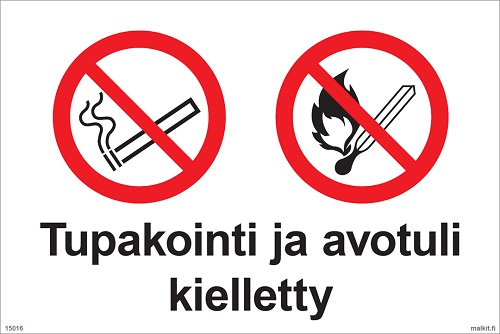Tupakointi ja avotuli kielletty muovi 300 x 200 mm - Kieltokilvet - 66749 - 1