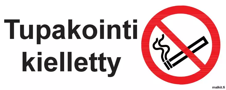 Tupakointi kielletty + symboli tarra 200 x 80 mm - Kieltokilvet - 69989 - 1